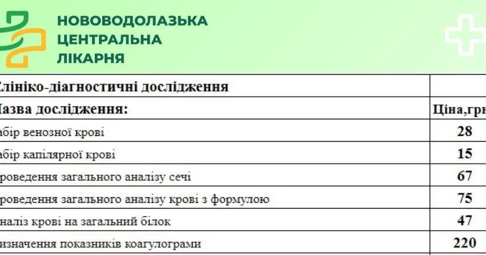 Ціна перевірки здоров’я в лабораторії нововодолазької Центральної лікарні Ціна перевірки здоров’я в лабораторії нововодолазької Центральної лікарні на порталі Gromada Group